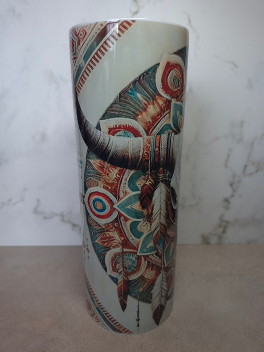 20 oz Cow Skull Turquoise Tumbler