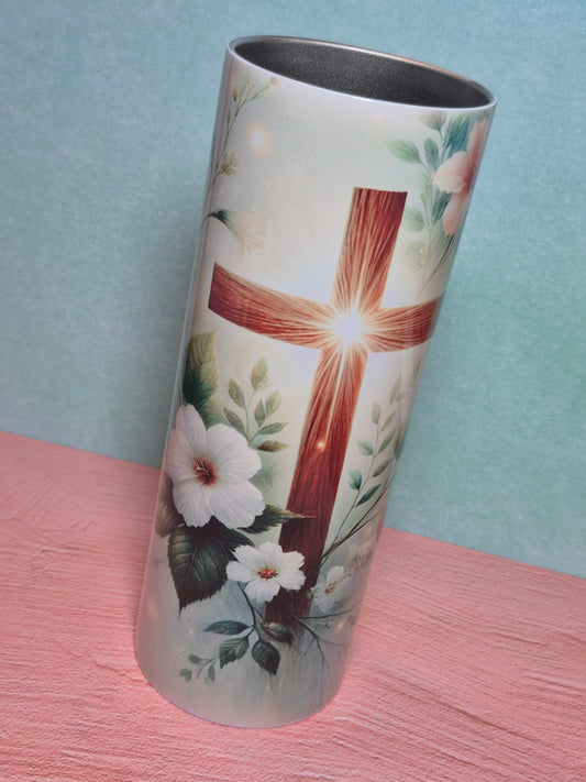 20 oz Cross with Flowers Tumbler